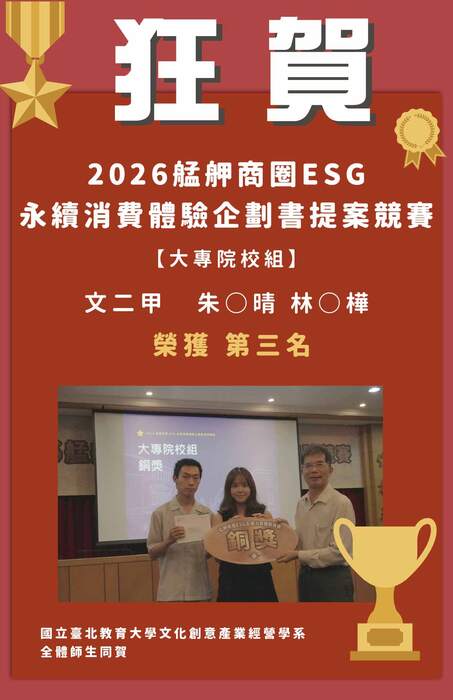 【賀】本系同學組隊參與「2026艋舺商圈ESG永續消費體驗企畫書提案」榮獲佳績！